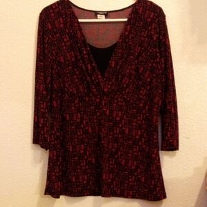 Perseption Red and Black Patterned Blouse